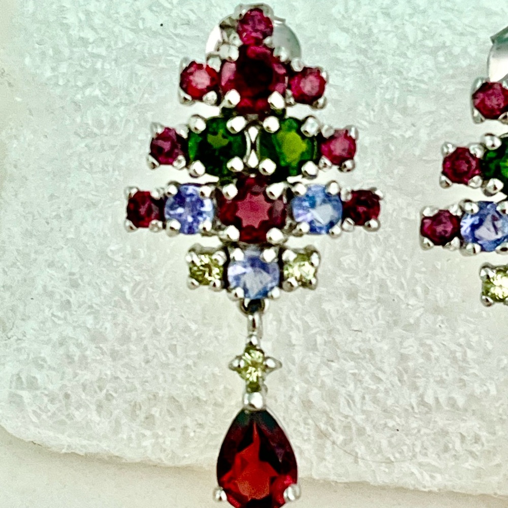 Garnet Aquamarine Peridot  
Chrome diopside 14KGP Earrings - Picture 2 of 5